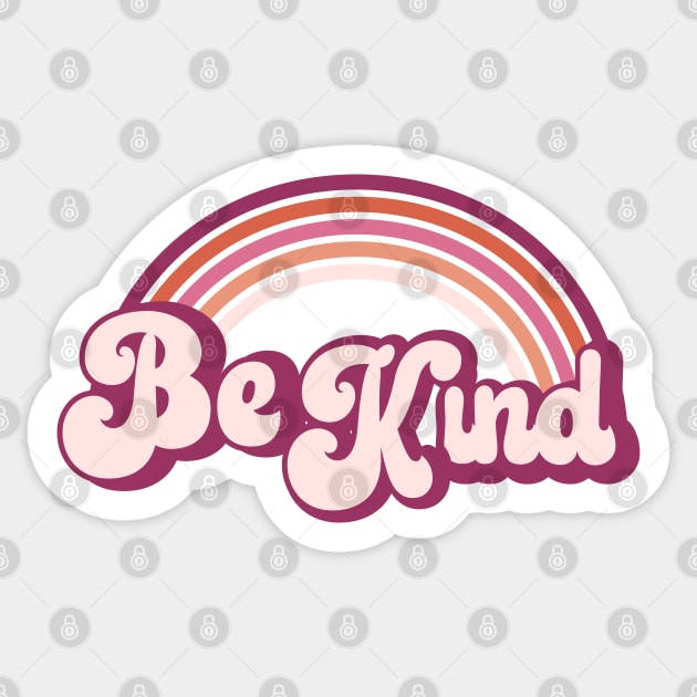 Pink Retro Rainbow - Be Kind Sticker by Jitterfly